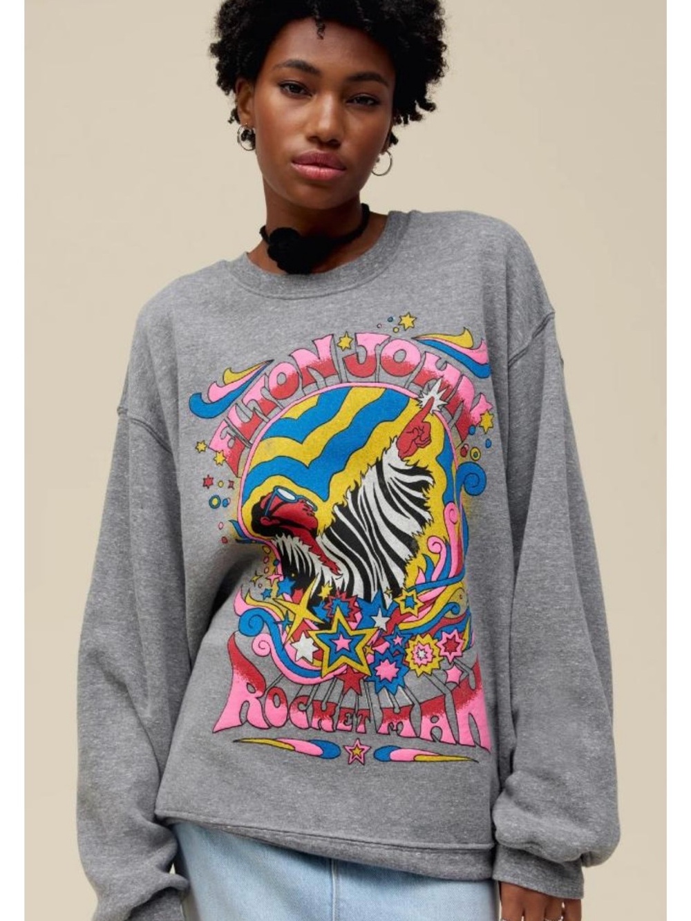 Daydreamer Elton John Rocket Man Boyfriend Crew Sweatshirt Medium Oversized